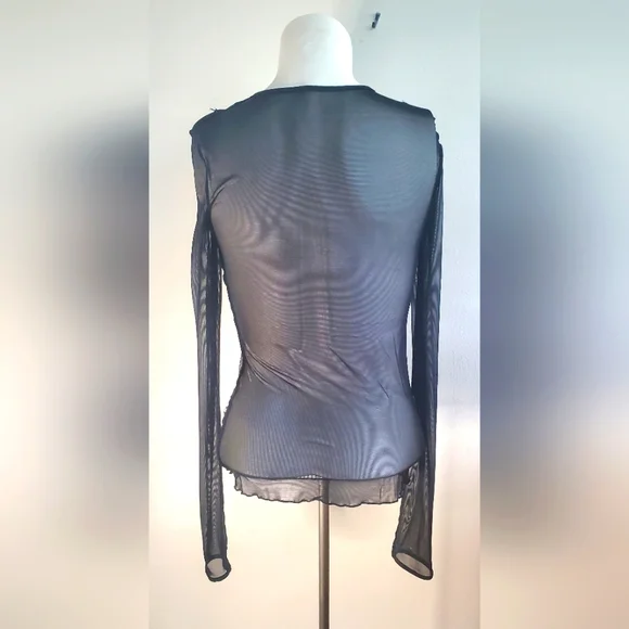 Amazing - top - mesh/see-through -black mesh-whute, gold, green embroidered - Picture 3 of 4